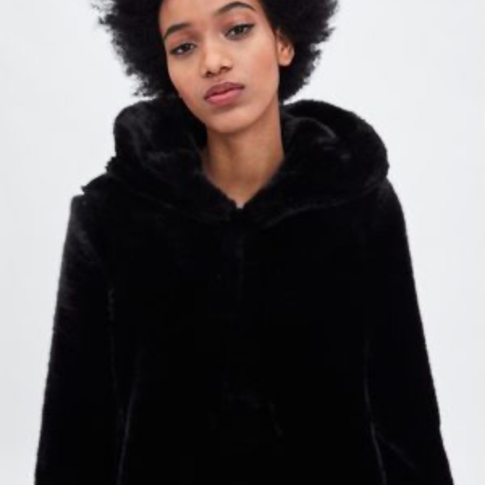 Women's Black Faux Fur Hooded Coat